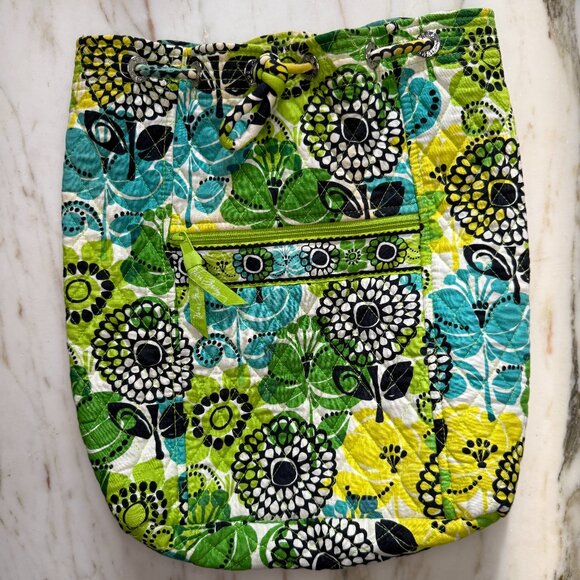 Vera Bradley Quilted Backpack – Green & Blue Floral, 14" x 12.5" - Picture 1 of 7